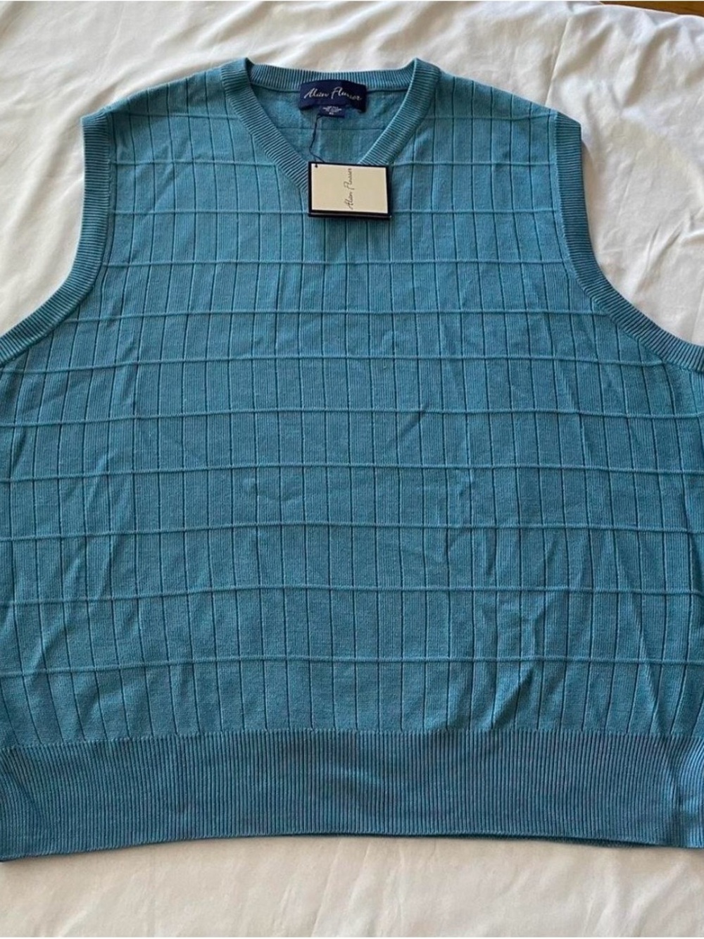 NWT! Alan Flusser Teal V-Neck Knit Vest, Sz XL